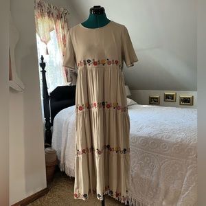 Tiered Embroidered Floral Midi Dress